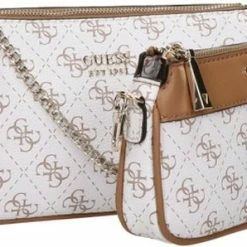 Nieuw ✨ Guess Kleine Schoudertas / Crossbody Tas Dames - Kasinta - All-over Logoprint - Wit 😉 -Tassen-dames Winkel 550x298 2