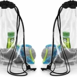 Top 10 🧨 Merkloos 2x Stuks Transparante Gymtasjes/rugtasjes 33 X 45 Cm - Gymtassen/rugtassen/rugzakken/zwemtassen Doorzichtig 😍