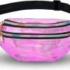 Beste Verkoop 👍 KIMU Roze Heuptas Holografisch Twee Ritsen - Iridescent Fanny Pack Met Drie Vakken - Zwarte Band - Festivaltasje Heuptasje ⌛ -Tassen-dames Winkel 550x339 1