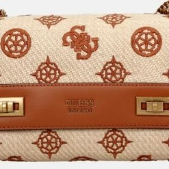 Begroting 🎁 GUESS Katey Dames Schoudertas Kunstleer;Textiel - Cognac 💯 -Tassen-dames Winkel 550x386