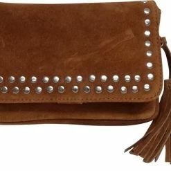 Goedkoopste 🥰 Castillo Suede Vibes Leren Schoudertasje Met Studs - Bruin 🌟 -Tassen-dames Winkel 550x424 1