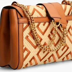 Begroting 🎁 GUESS Katey Dames Schoudertas Kunstleer;Textiel - Cognac 💯