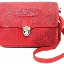 Tassen-dames Winkel 20 Gloednieuw 🛒 Hillburry Leren Schoudertas - Festivaltasje Flower Rood 🥰