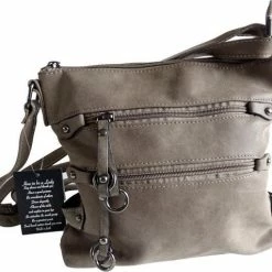 Begroting 😀 Merkloos Basic Zipper Khaki - Schoudertas - Handtas - PU Leder - Verstelbare Schouderbanden - Afmetingen 28x24x5,5CM - Khaki - Zilverkleurig ❤️