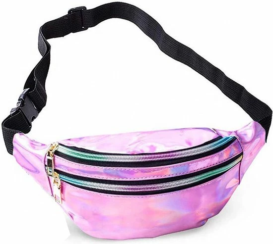 Beste Verkoop π KIMU Roze Heuptas Holografisch Twee Ritsen - Iridescent Fanny Pack Met Drie Vakken - Zwarte Band - Festivaltasje Heuptasje β 4 Beste Verkoop π KIMU Roze Heuptas Holografisch Twee Ritsen - Iridescent Fanny Pack Met Drie Vakken - Zwarte Band - Festivaltasje Heuptasje β - Afbeelding 2