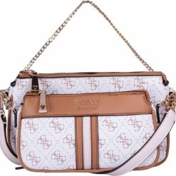Nieuw ✨ Guess Kleine Schoudertas / Crossbody Tas Dames - Kasinta - All-over Logoprint - Wit 😉 -Tassen-dames Winkel 550x526 2