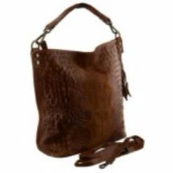 Coupon 🔥 Merkloos Debby Leren Handtas In Cognac Kleur Met Een Krokodillen Print 😍