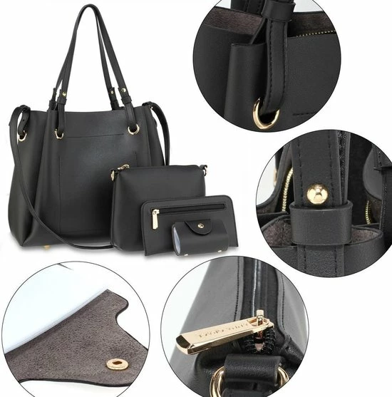 Uitgang π Anna Grace Dames Schoudertas Zwart 4-delig Schoudertas, Heuptas, Portemonnee, Pasjes Mapje π 5 Uitgang π Anna Grace Dames Schoudertas Zwart 4-delig Schoudertas, Heuptas, Portemonnee, Pasjes Mapje π - Afbeelding 3