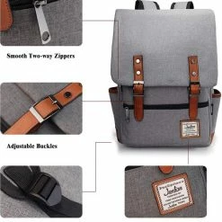 Beste Pirce 🎉 Veran Rugtas - Rugzak - 25 Liter - 15,6" Laptopvak - Boekentas - Vintage - Laptop - School - Boekentas - Grijs 😍 -Tassen-dames Winkel 550x582 5