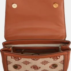 Begroting 🎁 GUESS Katey Dames Schoudertas Kunstleer;Textiel - Cognac 💯 -Tassen-dames Winkel 550x583 3