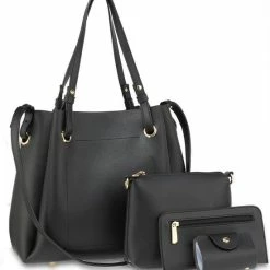 Uitgang 🌟 Anna Grace Dames Schoudertas Zwart 4-delig Schoudertas, Heuptas, Portemonnee, Pasjes Mapje 👏