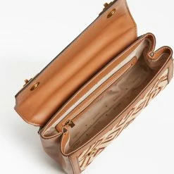 Begroting 🎁 GUESS Katey Dames Schoudertas Kunstleer;Textiel - Cognac 💯 -Tassen-dames Winkel 550x594