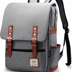 Beste Pirce 🎉 Veran Rugtas - Rugzak - 25 Liter - 15,6" Laptopvak - Boekentas - Vintage - Laptop - School - Boekentas - Grijs 😍