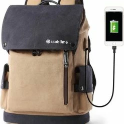 Begroting 🤩 Ssublime Vintage Rugzak Canvas Met Laptopvak - Rugtas Dames & Heren - Met USB 🛒