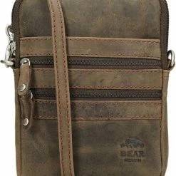 Promo 🧨 Bear Design Vikas Leren Crossbodytas / Schoudertas - Cognac 🔔