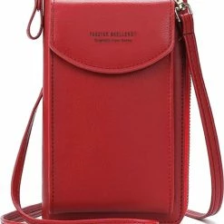 Begroting 😍 Forever Young - Telefoontasje - Portemonnee Dames - Mini Schoudertas - Rood 👏