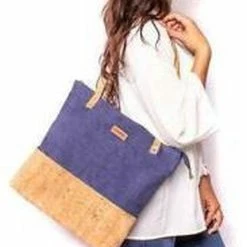 Aanbiedingen 🧨 Merkloos Duurzame Shopper Schoudertas Half Kurk / Half Stof Blauw 🤩 -Tassen-dames Winkel 550x676