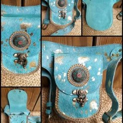 Beste deal ❤️ Festival Heuptas - Crossbody/crossover - Blauw/turquoise/goud - Leer/koeienhuid - Lindian Style 👍 -Tassen-dames Winkel 550x687 5