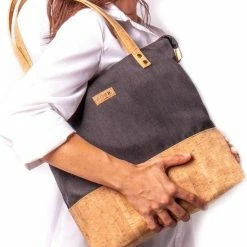 Aanbiedingen 🧨 Merkloos Duurzame Shopper Schoudertas Half Kurk / Half Stof Blauw 🤩 -Tassen-dames Winkel 550x717 2