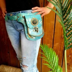 Beste deal ❤️ Festival Heuptas - Crossbody/crossover - Blauw/turquoise/goud - Leer/koeienhuid - Lindian Style 👍 -Tassen-dames Winkel 550x733 41